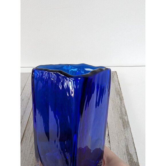 Beranek Handmade Glass Cobalt Blue Clear Abstract Vase Czech Republic Signed 7" - Picture 9 of 9